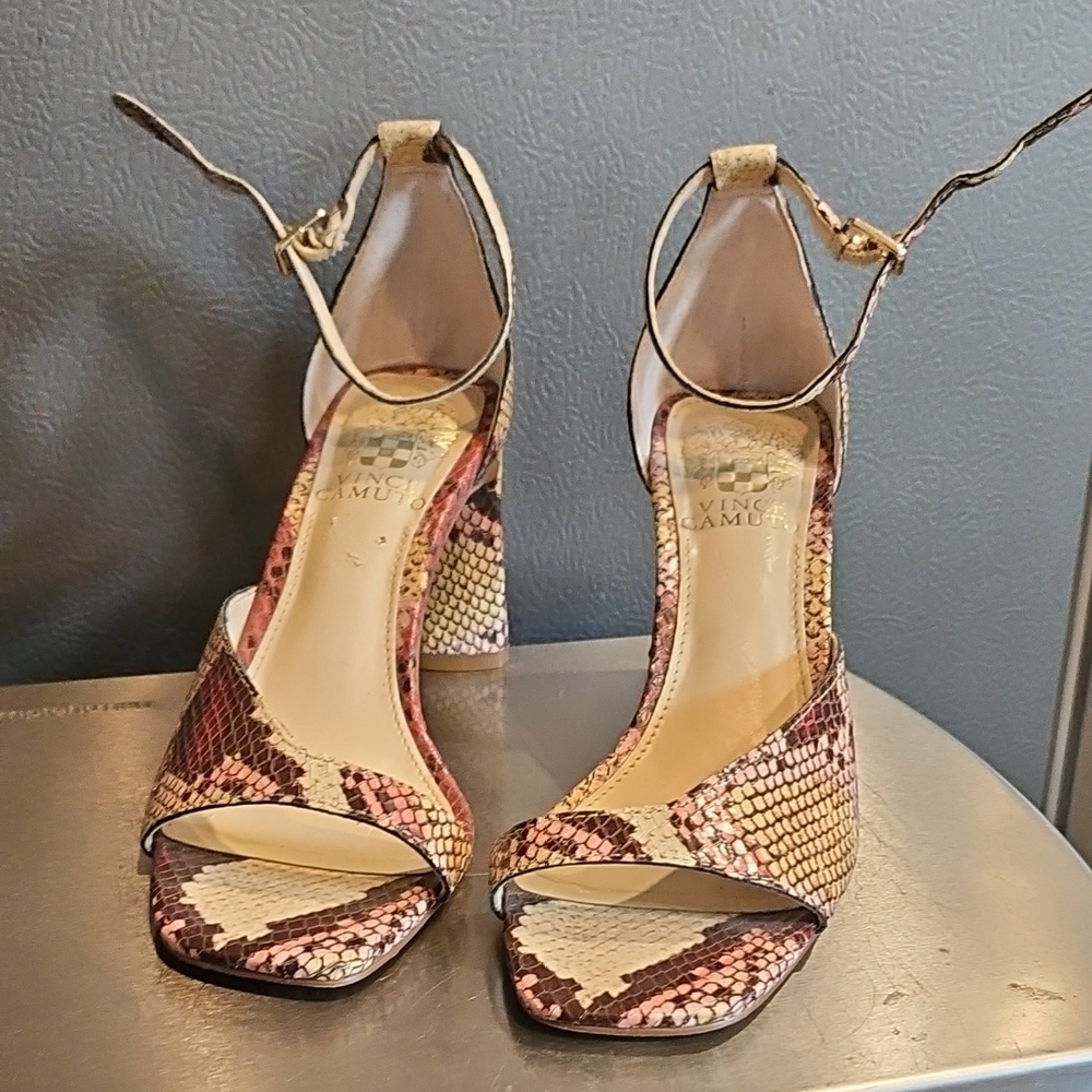 Vince Camuto Women's Madilin Platform Snake Print Leather Sandal 6M